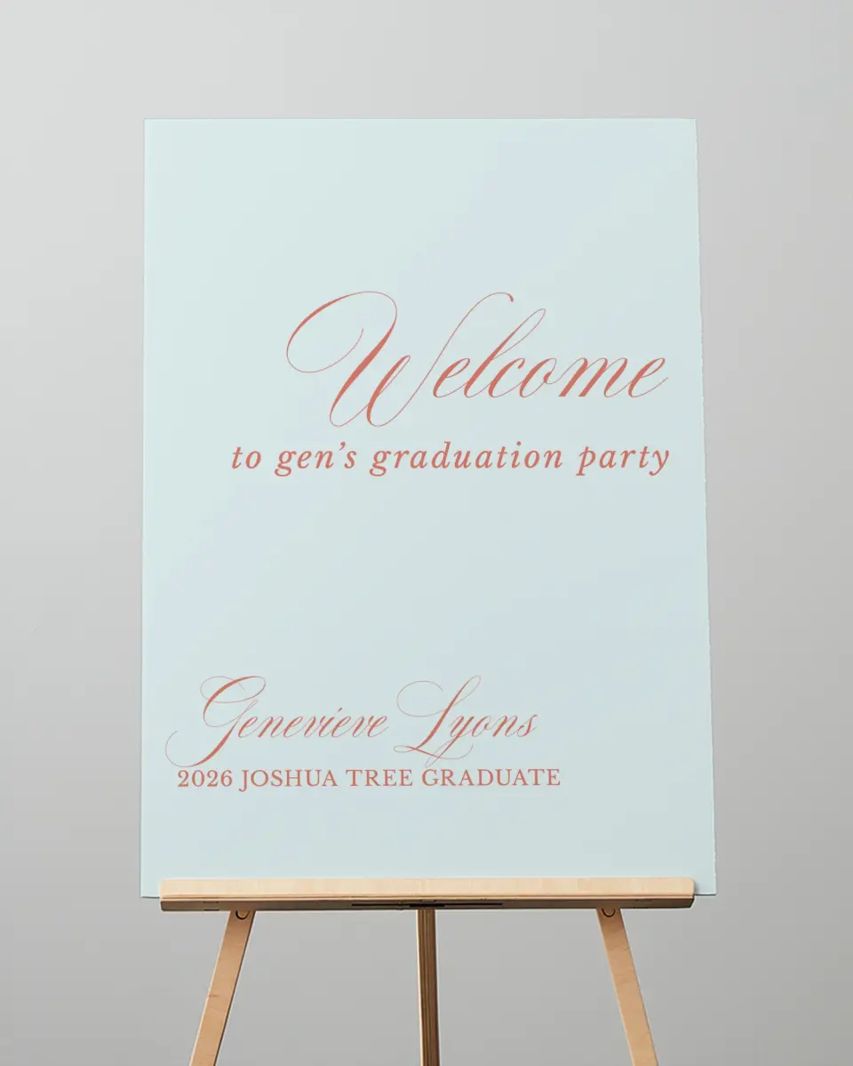 This is a 20" x 28" Welcome Grad Sign called Scripted Accolades printed in full color