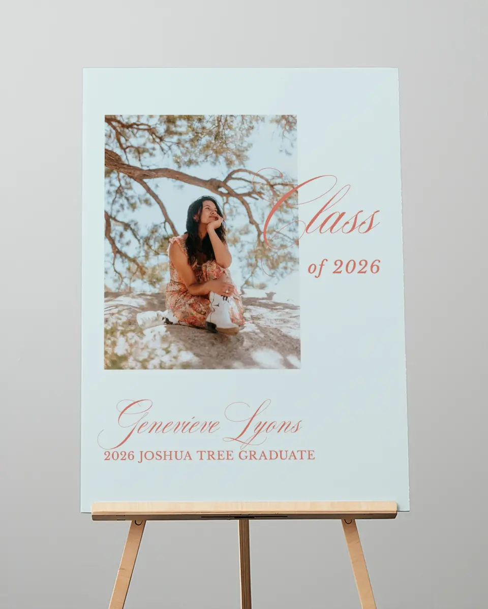 This is a 20" x 28" Welcome Grad Sign called Scripted Accolades printed in full color