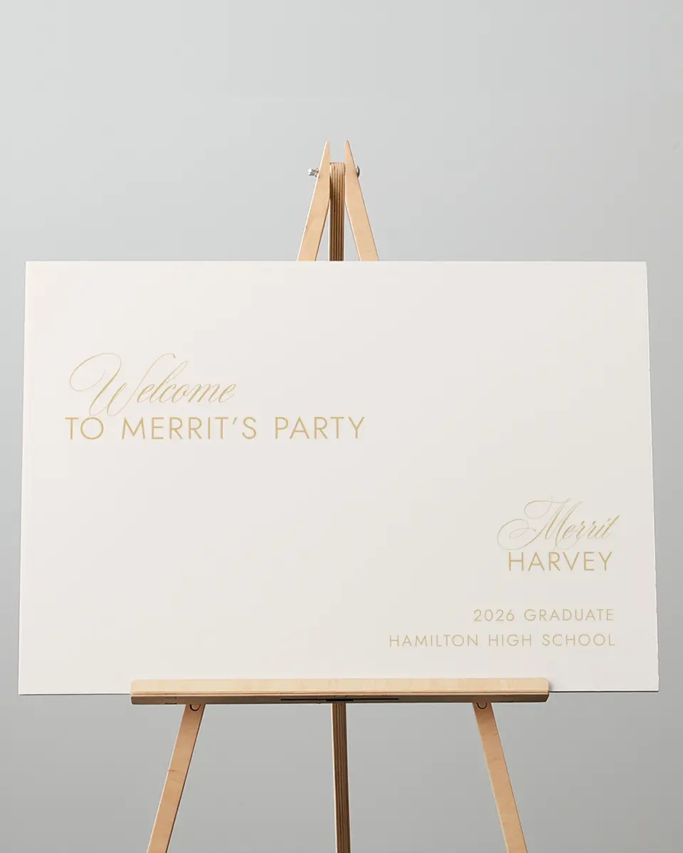 This is a 20" x 28" Welcome Grad Sign called Stay Golden printed in full color