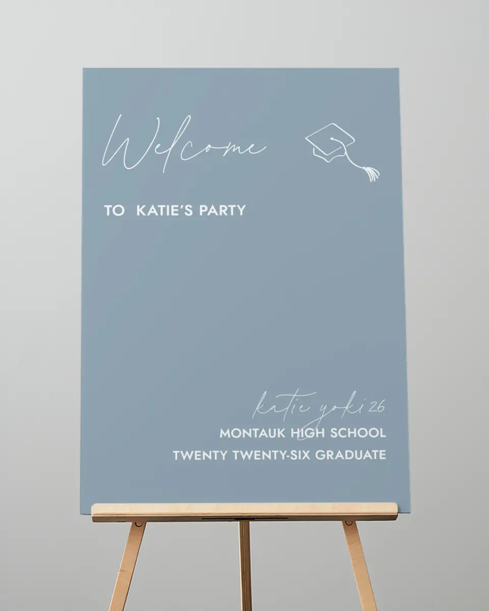 This is a 20" x 28" Welcome Grad Sign called Terrific Tassel printed in full color