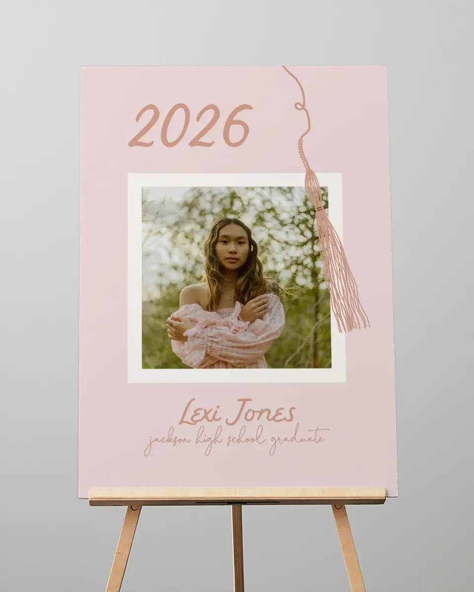 This is a 20" x 28" Welcome Grad Sign called Tassels on Tassels printed in full color