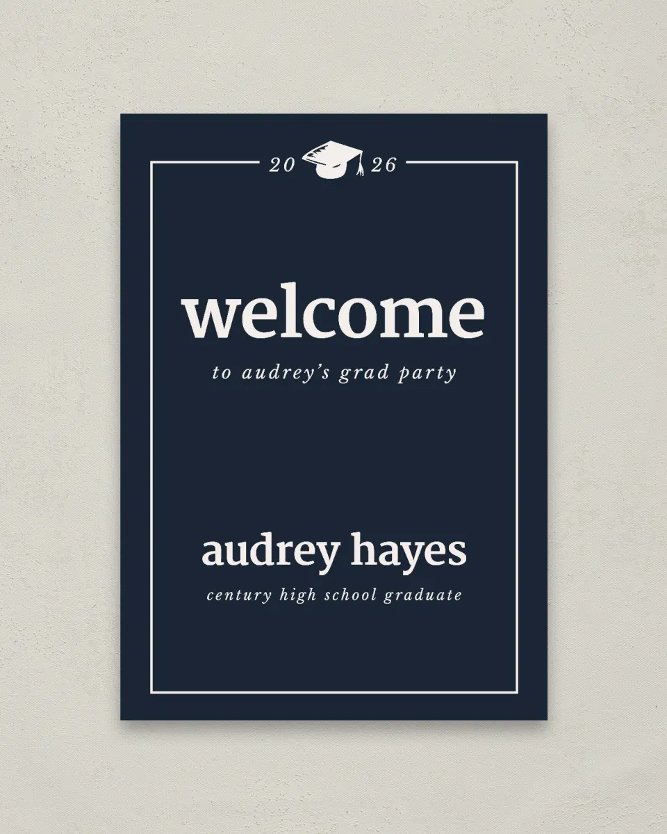 This is a 20" x 28" Welcome Grad Sign called Framed Triumph printed in full color