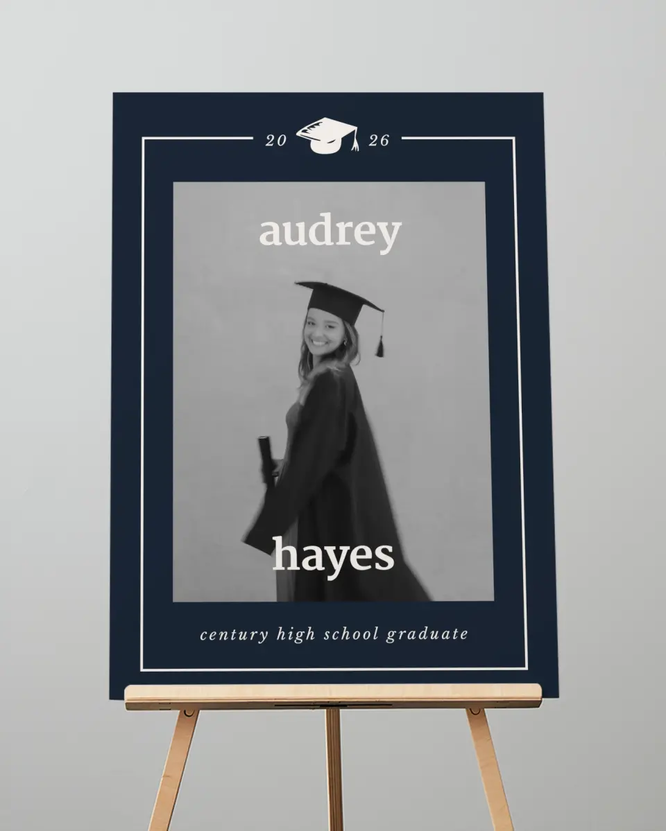 This is a 20" x 28" Welcome Grad Sign called Framed Triumph printed in full color