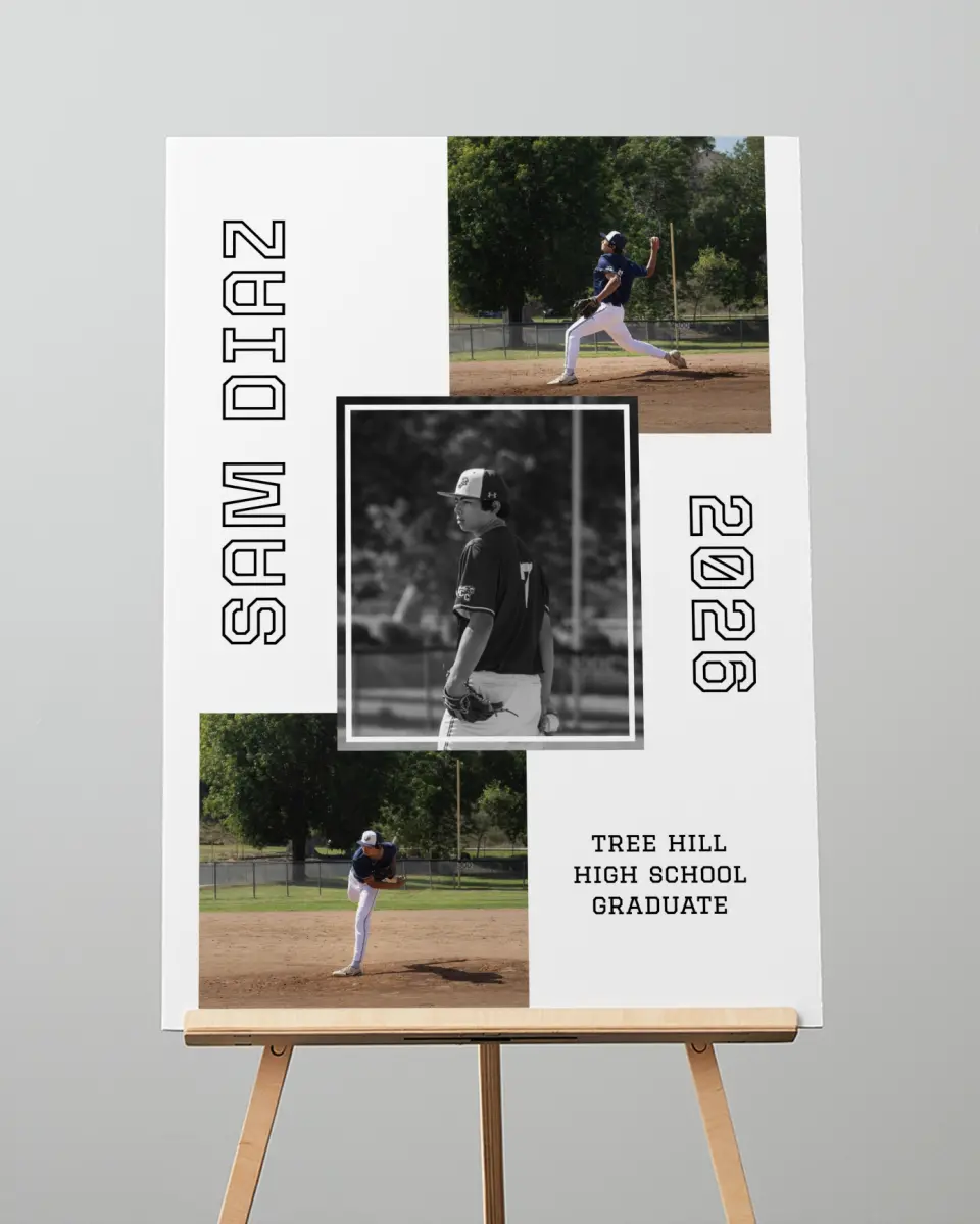 This is a 20" x 28" Welcome Grad Sign called Last Run printed in full color