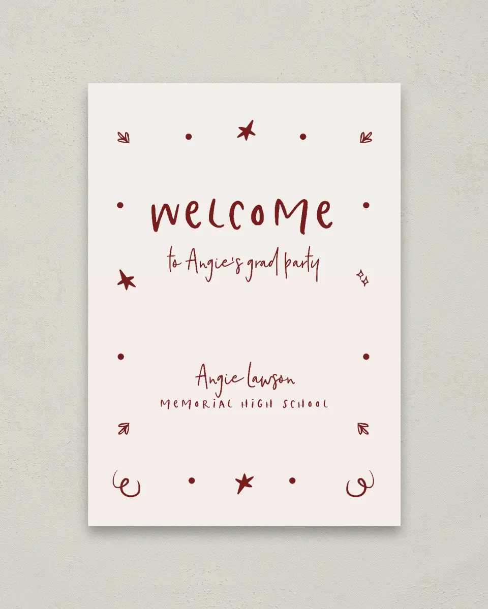 This is a 20" x 28" Welcome Grad Sign called Celebratory Confetti printed in full color
