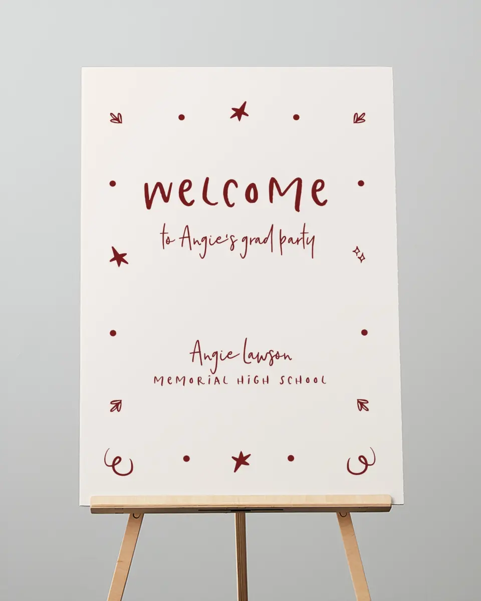 This is a 20" x 28" Welcome Grad Sign called Celebratory Confetti printed in full color