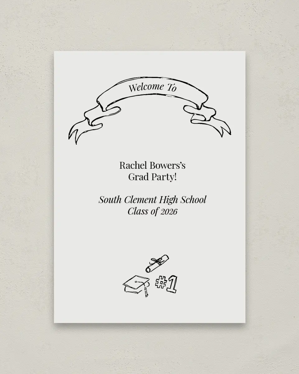 This is a 20" x 28" Welcome Grad Sign called Art of Achievement printed in full color