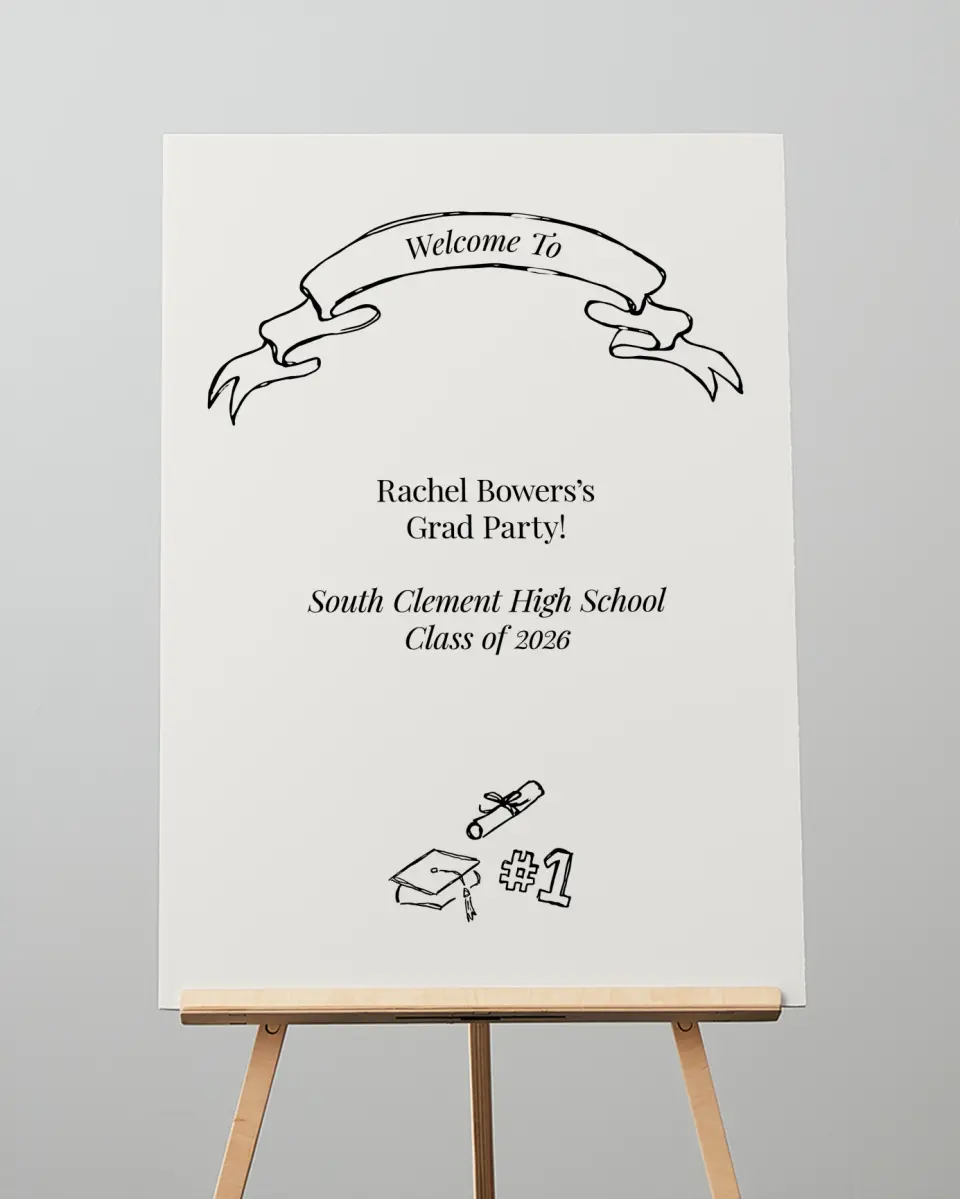 This is a 20" x 28" Welcome Grad Sign called Art of Achievement printed in full color