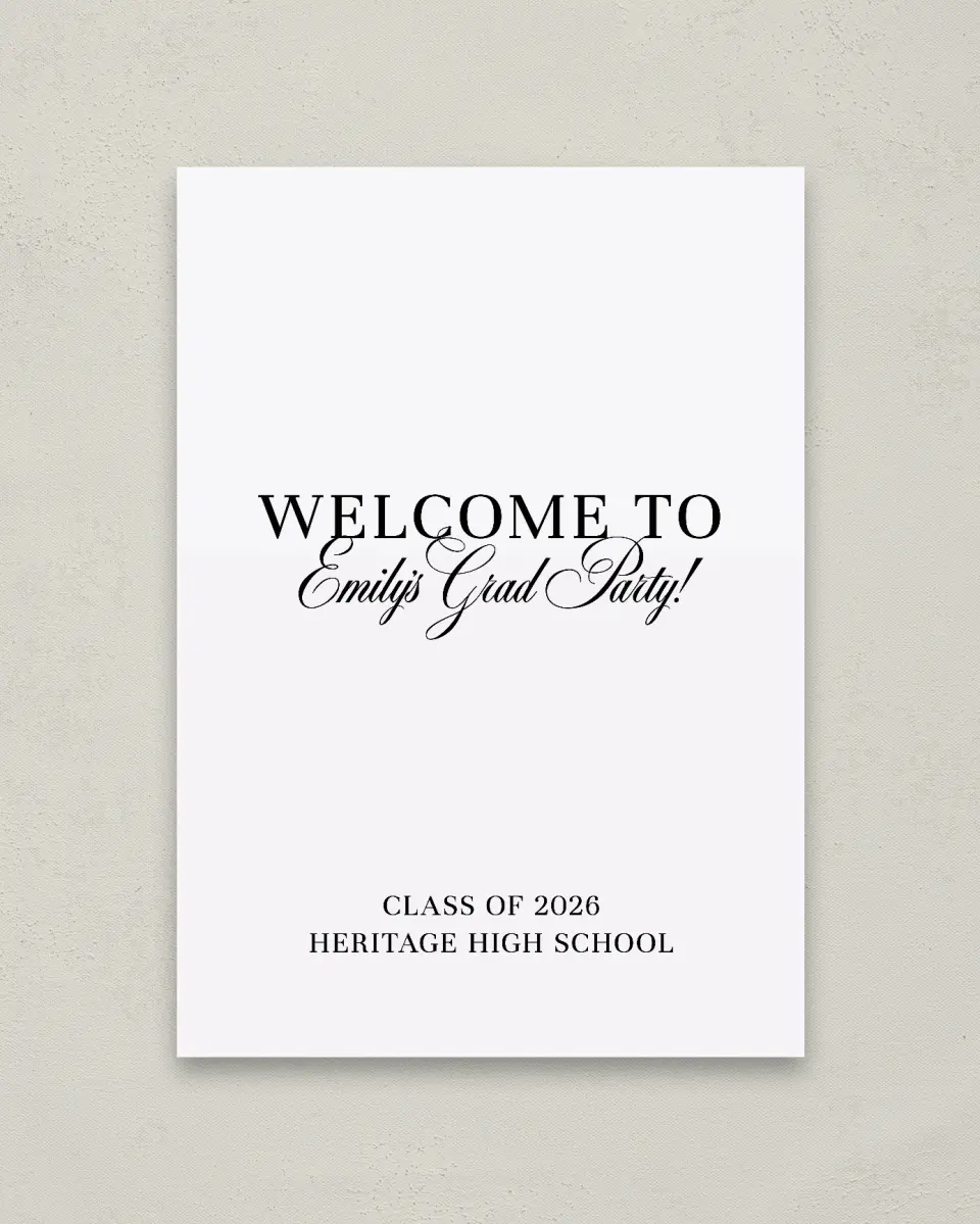 This is a 20" x 28" Welcome Grad Sign called Scholarly Elegance printed in full color