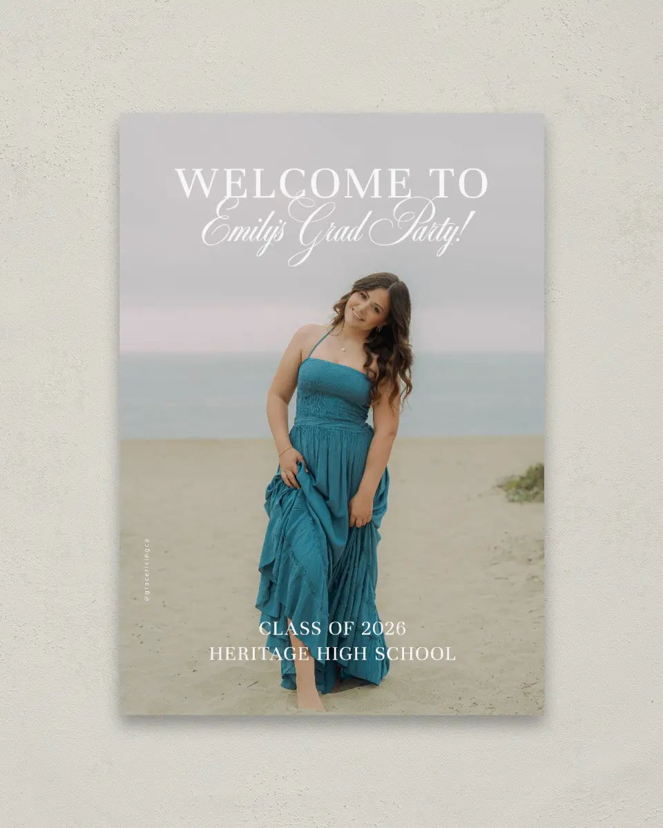 This is a 20" x 28" Welcome Grad Sign called Scholarly Elegance printed in full color