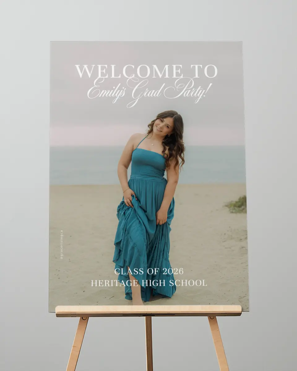 This is a 20" x 28" Welcome Grad Sign called Scholarly Elegance printed in full color
