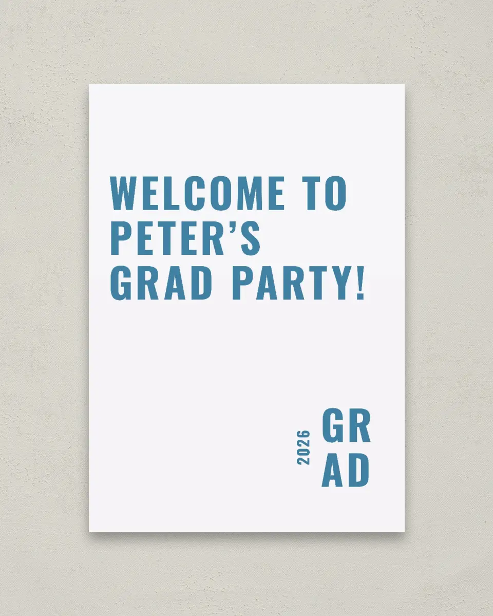 This is a 20" x 28" Welcome Grad Sign called Modern Milestone printed in full color