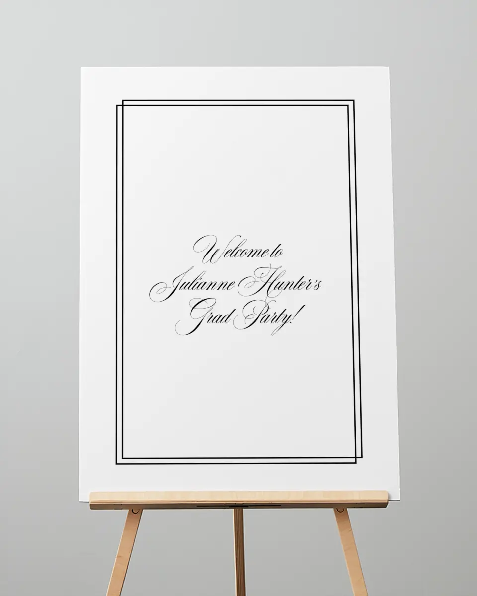 This is a 20" x 28" Welcome Grad Sign called Elegant Grad printed in full color