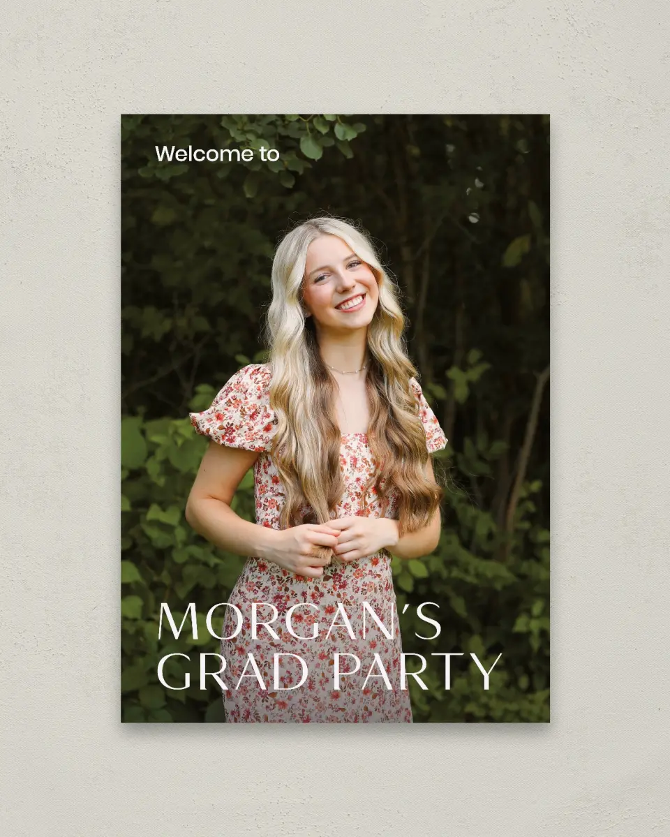 This is a 20" x 28" Welcome Grad Sign called Spotlight Grad printed in full color