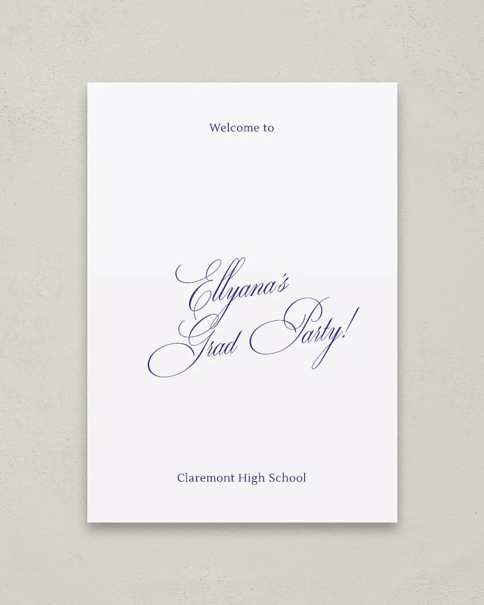 This is a 20" x 28" Welcome Grad Sign called Elegantly Graduated printed in full color