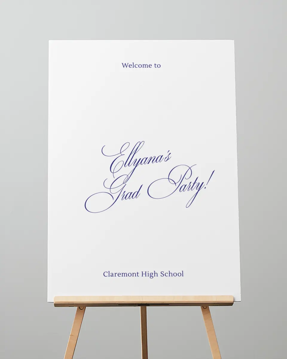 This is a 20" x 28" Welcome Grad Sign called Elegantly Graduated printed in full color