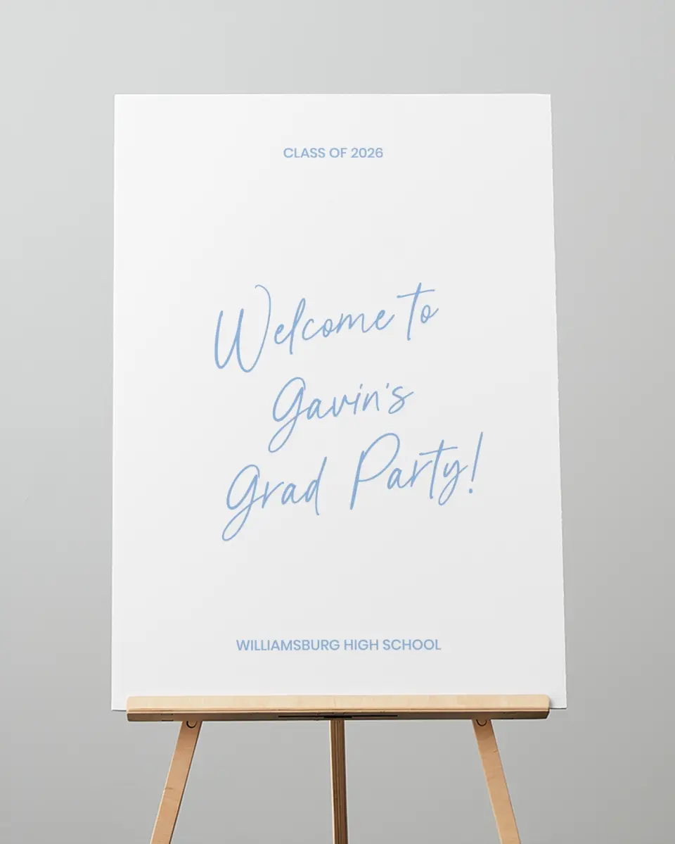 This is a 20" x 28" Welcome Grad Sign called Simple Grad printed in full color