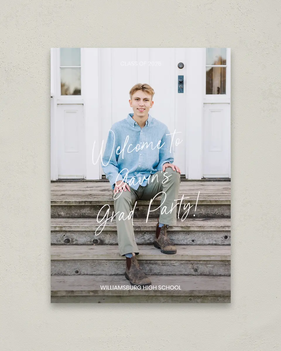 This is a 20" x 28" Welcome Grad Sign called Simple Grad printed in full color