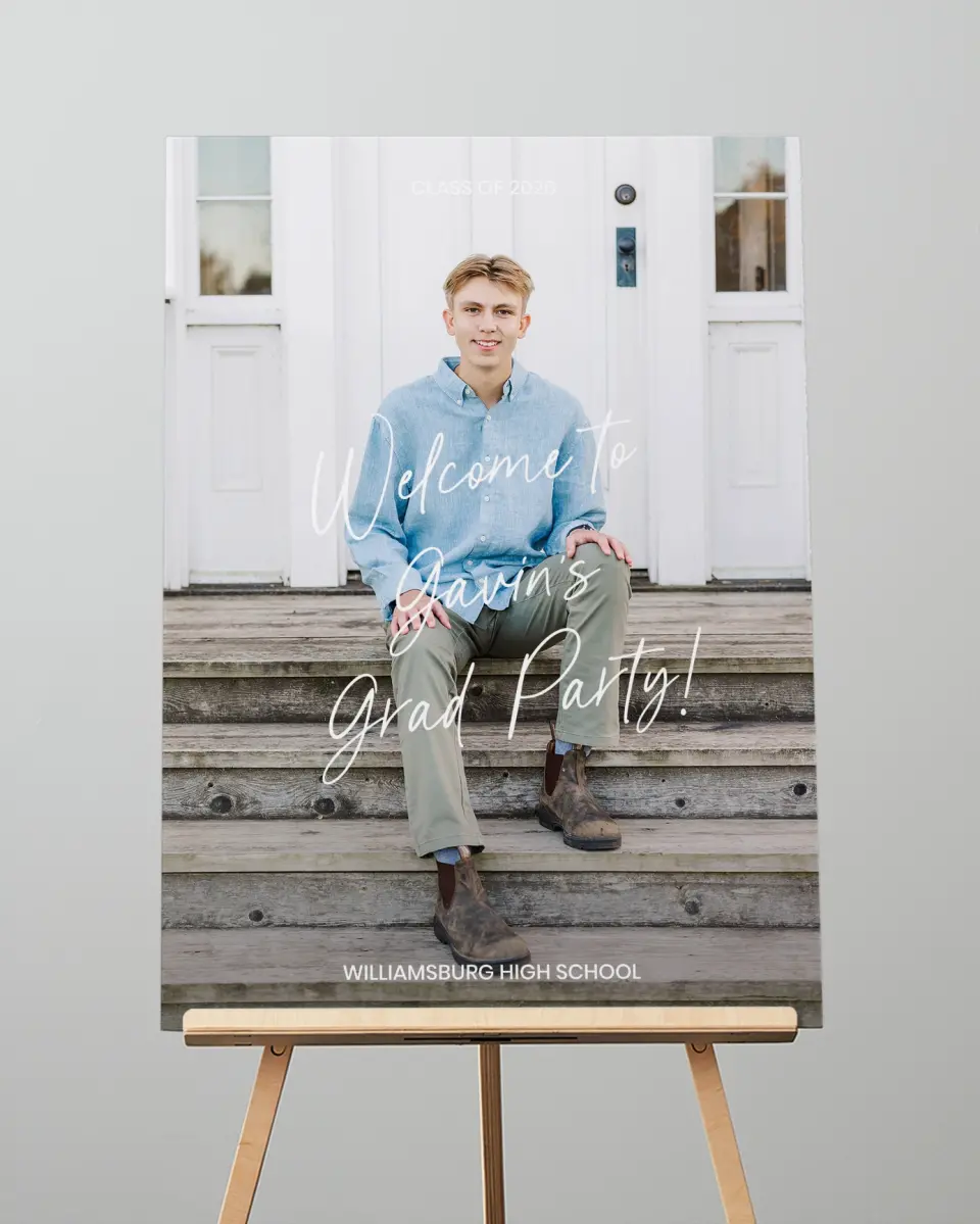 This is a 20" x 28" Welcome Grad Sign called Simple Grad printed in full color