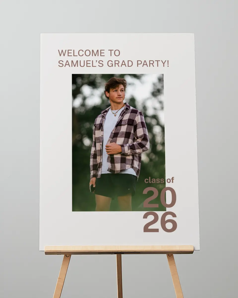 This is a 20" x 28" Welcome Grad Sign called Graduation Time printed in full color