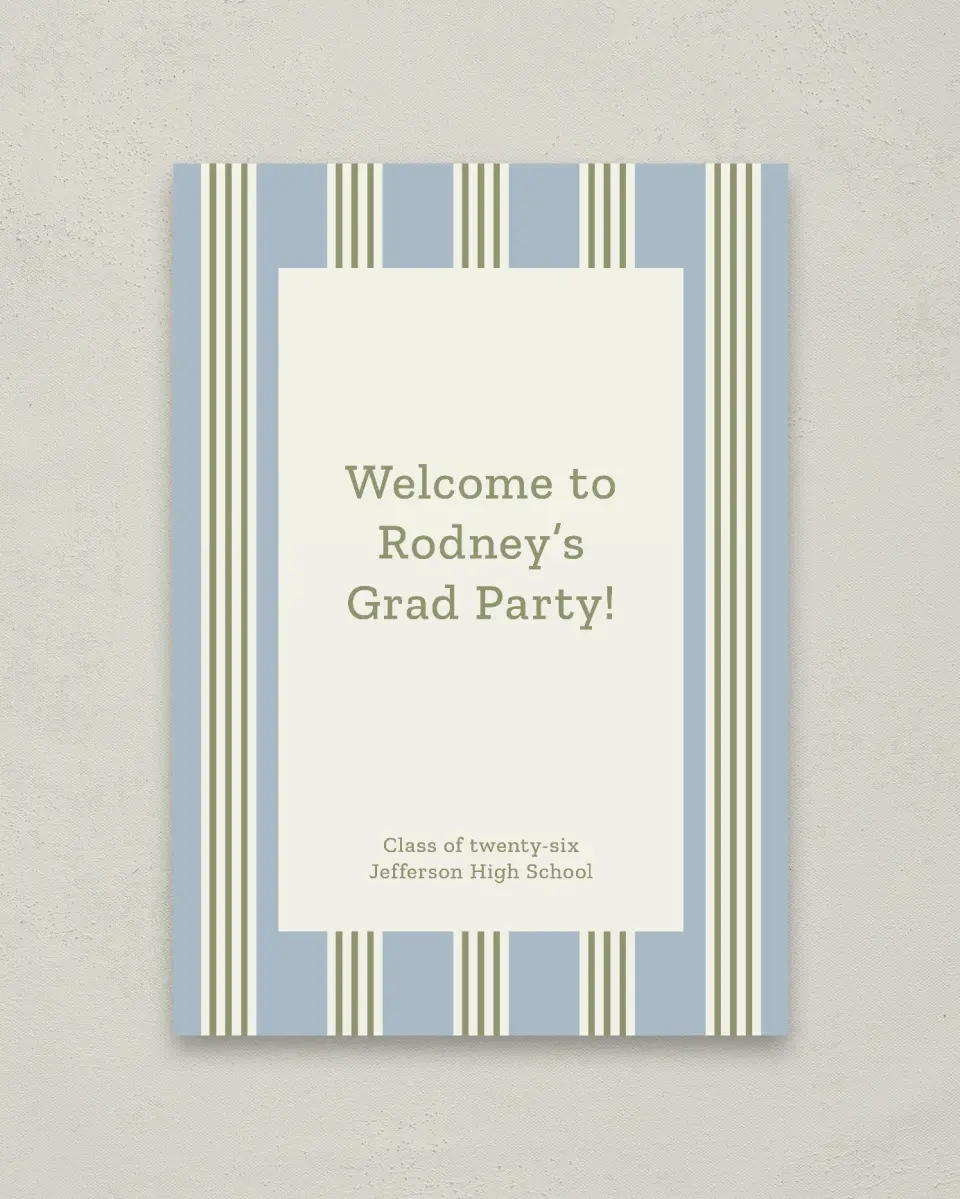 This is a 20" x 28" Welcome Grad Sign called Framed in Excellence printed in full color