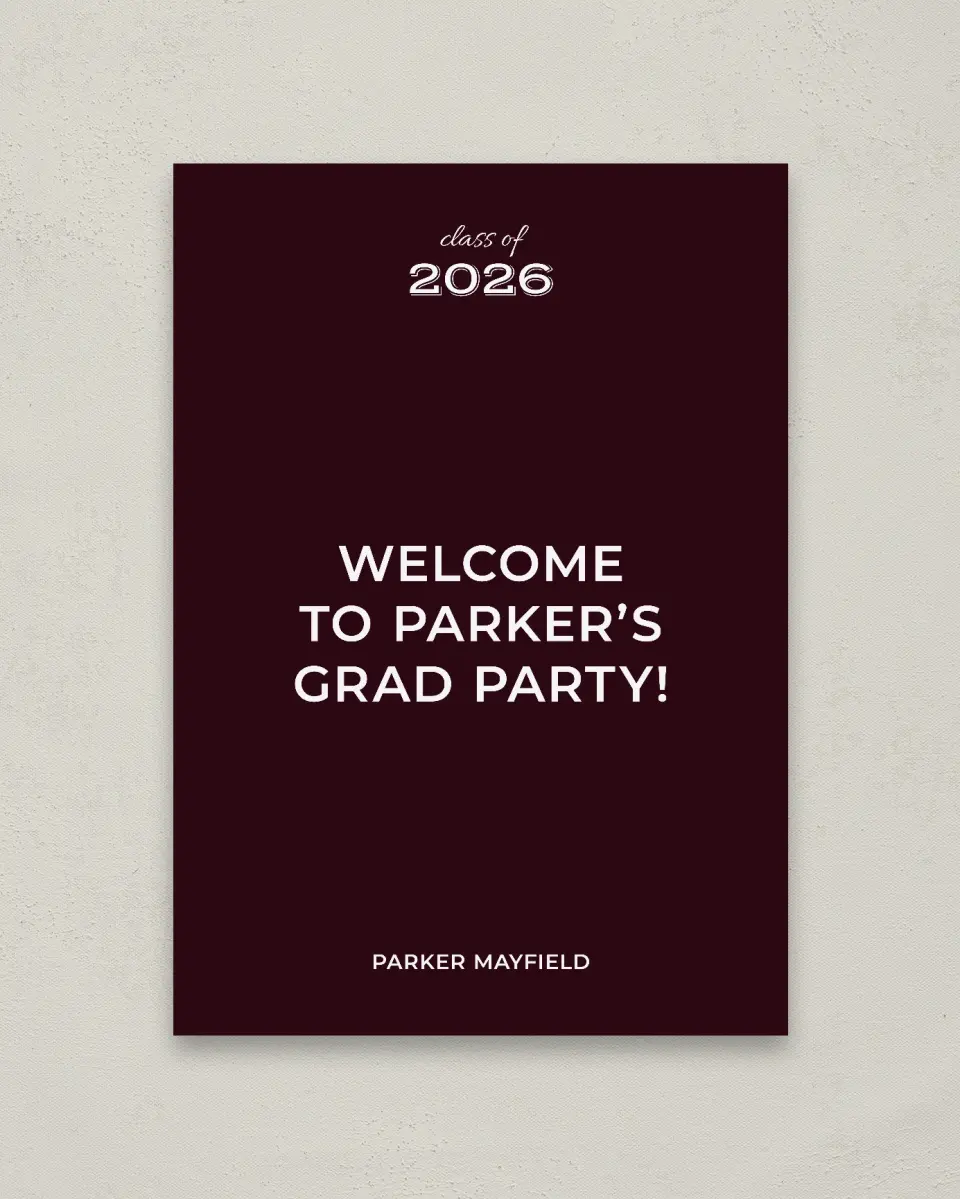 This is a 20" x 28" Welcome Grad Sign called All Star Graduate printed in full color with Gold foil