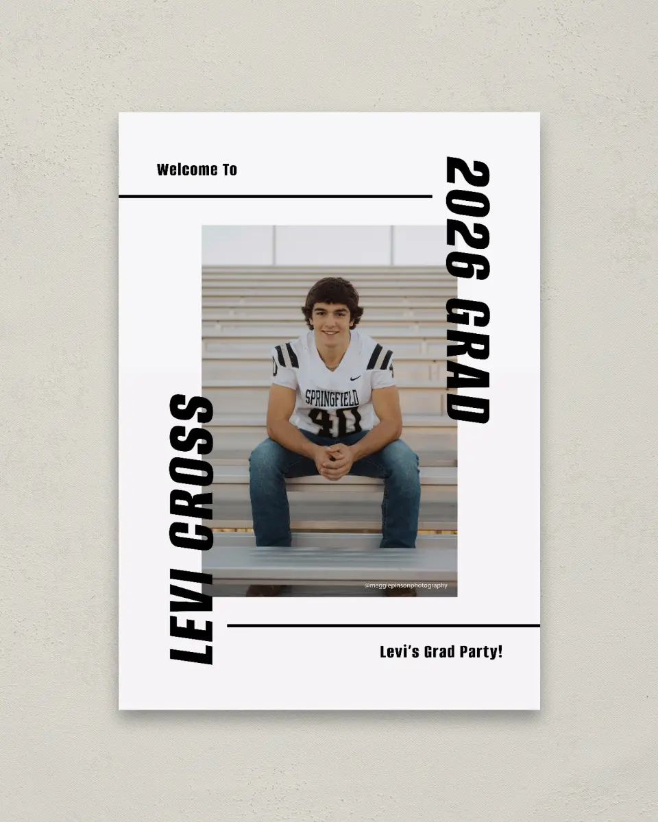 This is a 20" x 28" Welcome Grad Sign called Go Long printed in full color