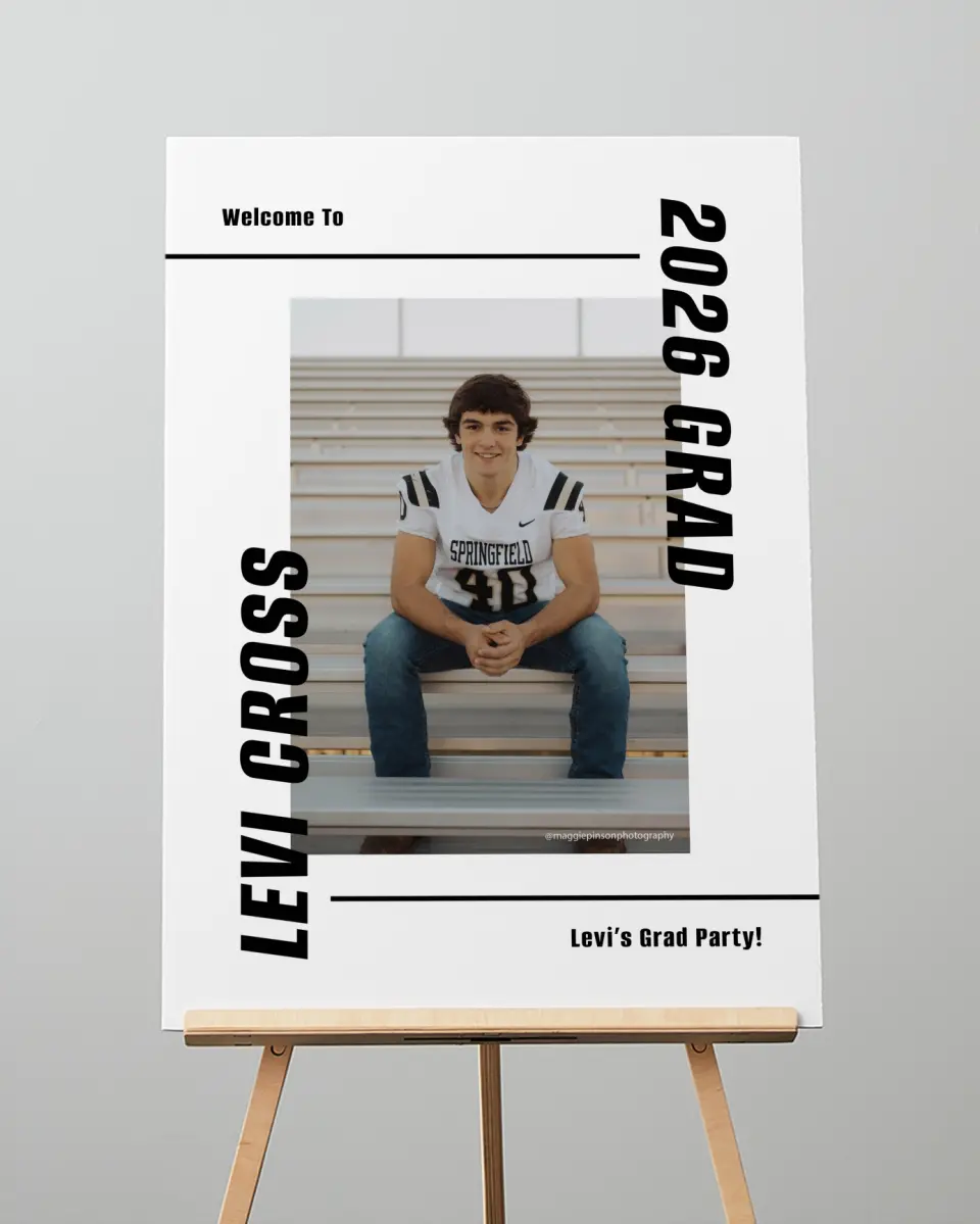 This is a 20" x 28" Welcome Grad Sign called Go Long printed in full color