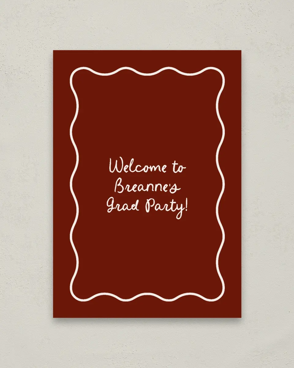 This is a 20" x 28" Welcome Grad Sign called Walking the Stage printed in full color