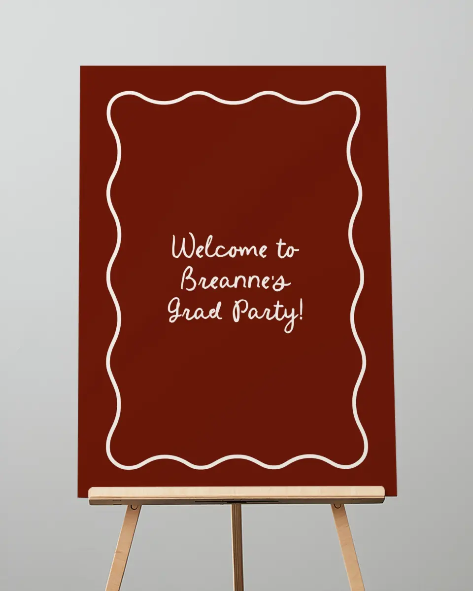 This is a 20" x 28" Welcome Grad Sign called Walking the Stage printed in full color