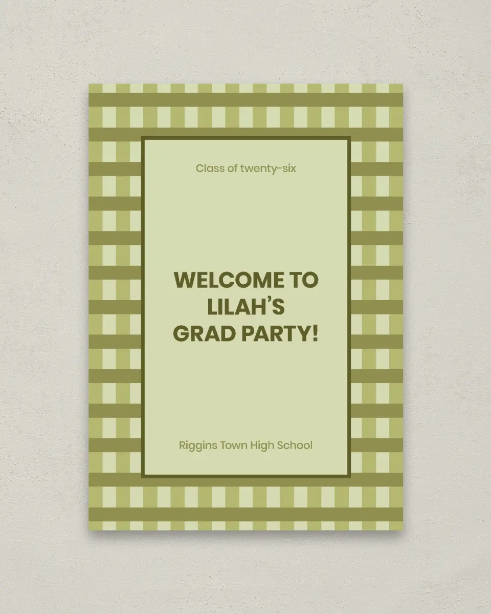 This is a 20" x 28" Welcome Grad Sign called Ivy Bound printed in full color