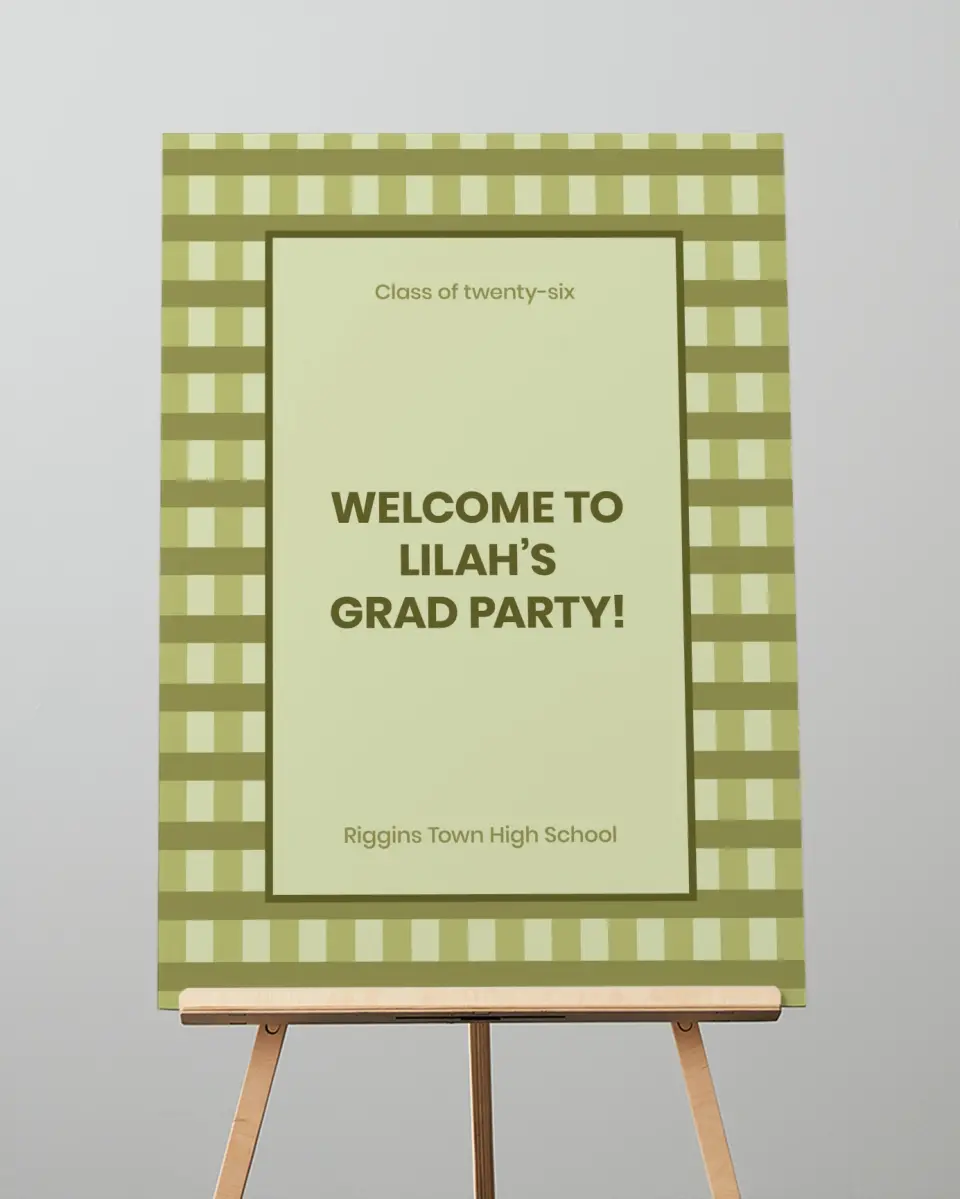This is a 20" x 28" Welcome Grad Sign called Ivy Bound printed in full color