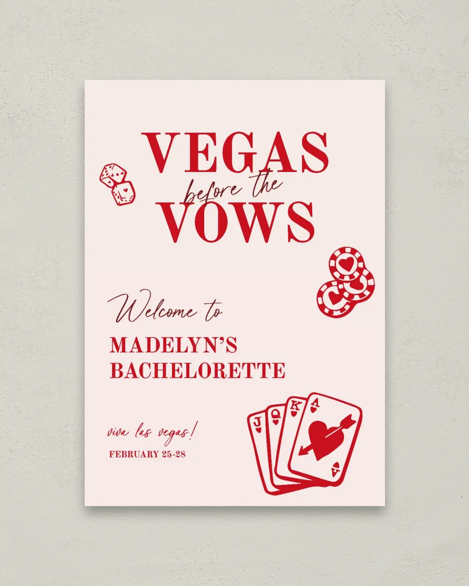 This is a 20" x 28" Welcome Sign called Vegas Before the Vows printed in full color