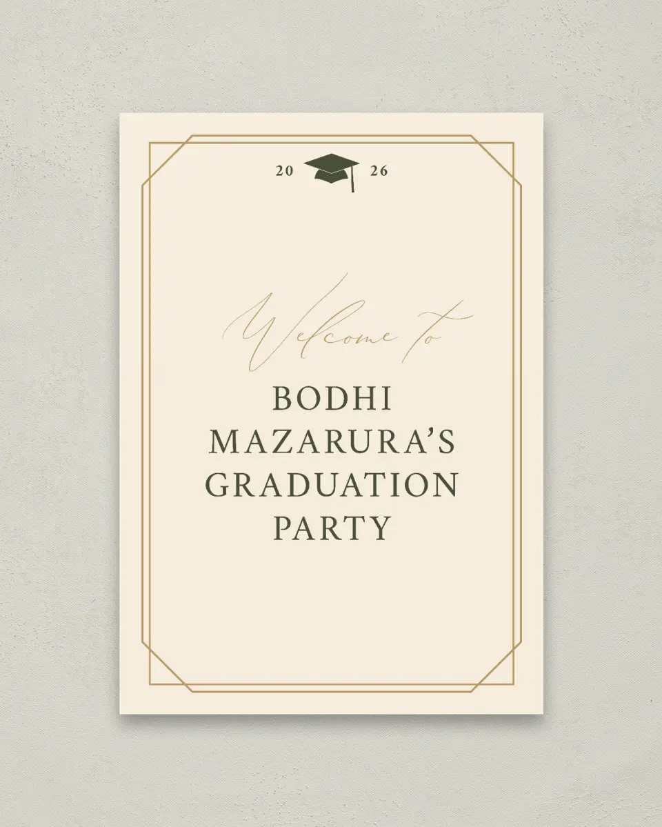 This is a 20" x 28" Welcome Grad Sign called Mature Minimalist printed in full color