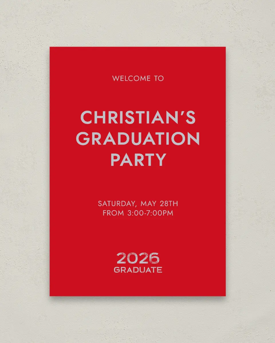 This is a 20" x 28" Welcome Grad Sign called Big Hitter printed in full color
