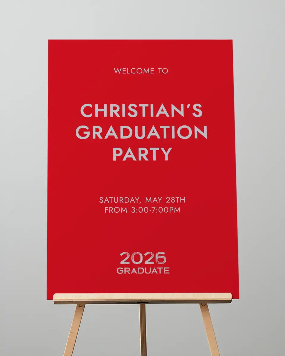 This is a 20" x 28" Welcome Grad Sign called Big Hitter printed in full color with Silver foil