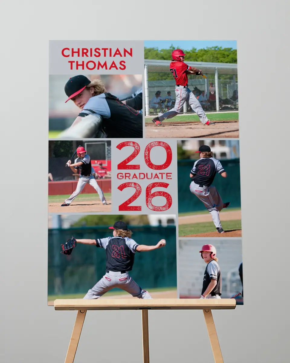 This is a 20" x 28" Welcome Grad Sign called Big Hitter printed in full color