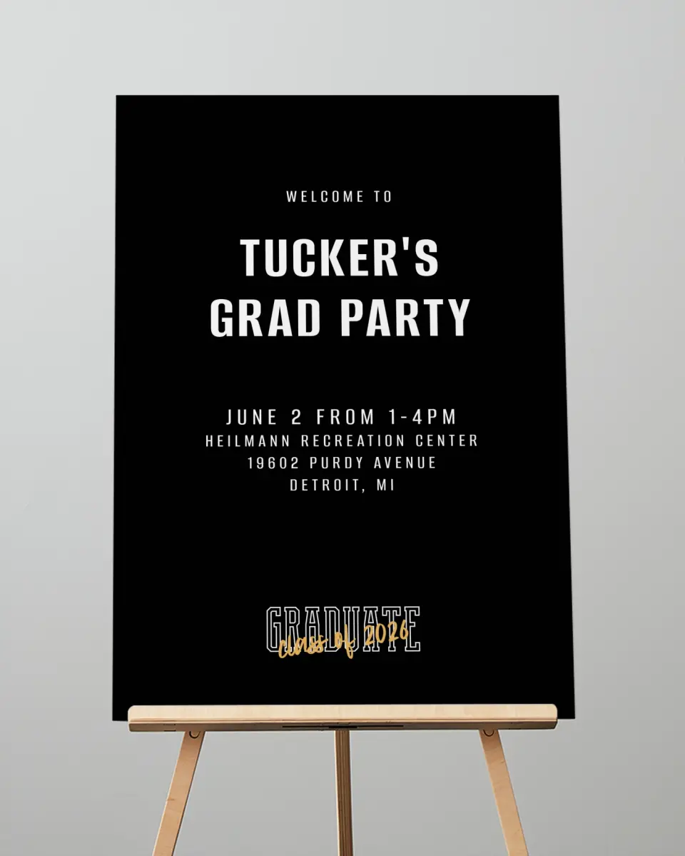 This is a 20" x 28" Welcome Grad Sign called Onward and Upward printed in full color