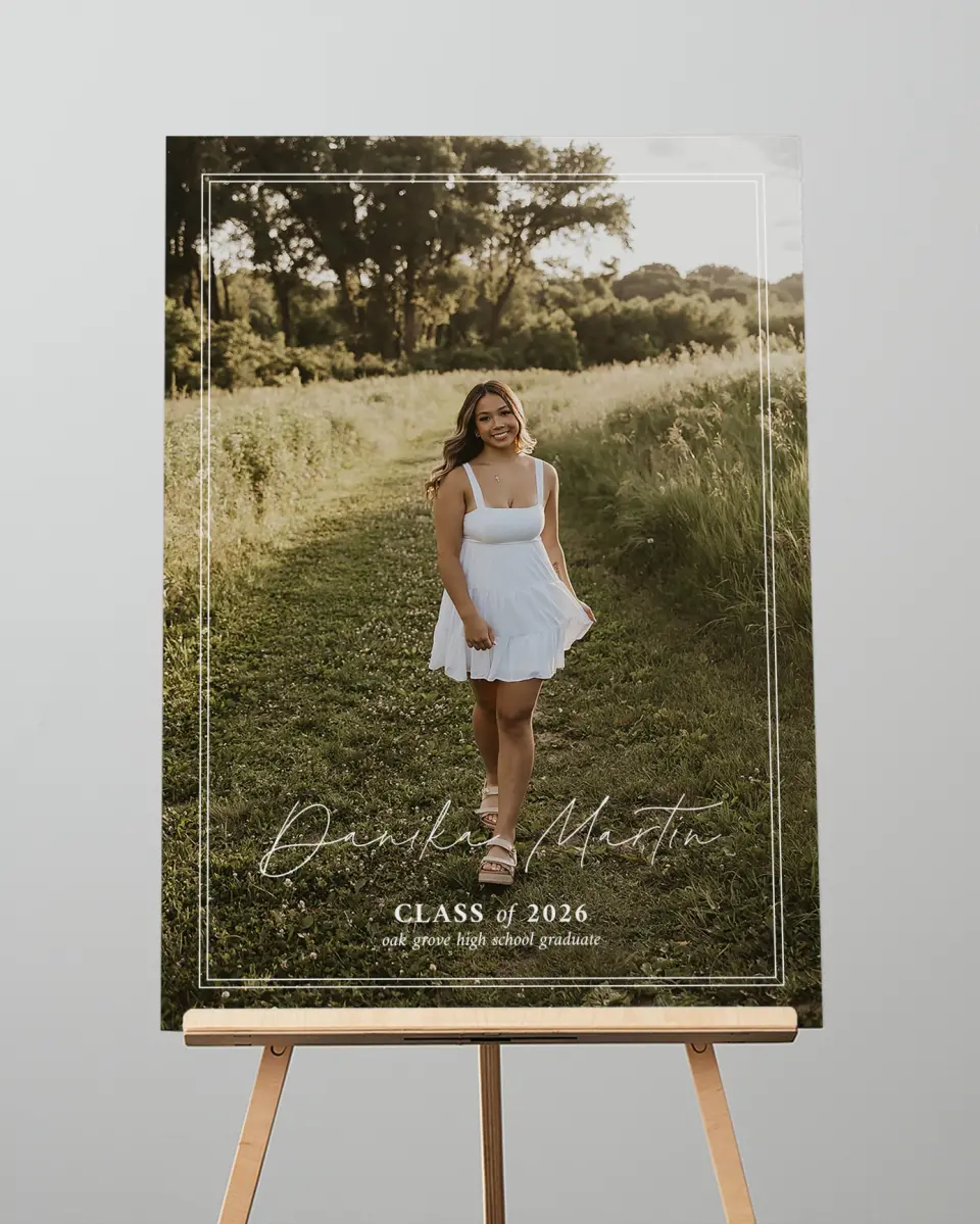 This is a 20" x 28" Welcome Grad Sign called Monumental Moment printed in full color