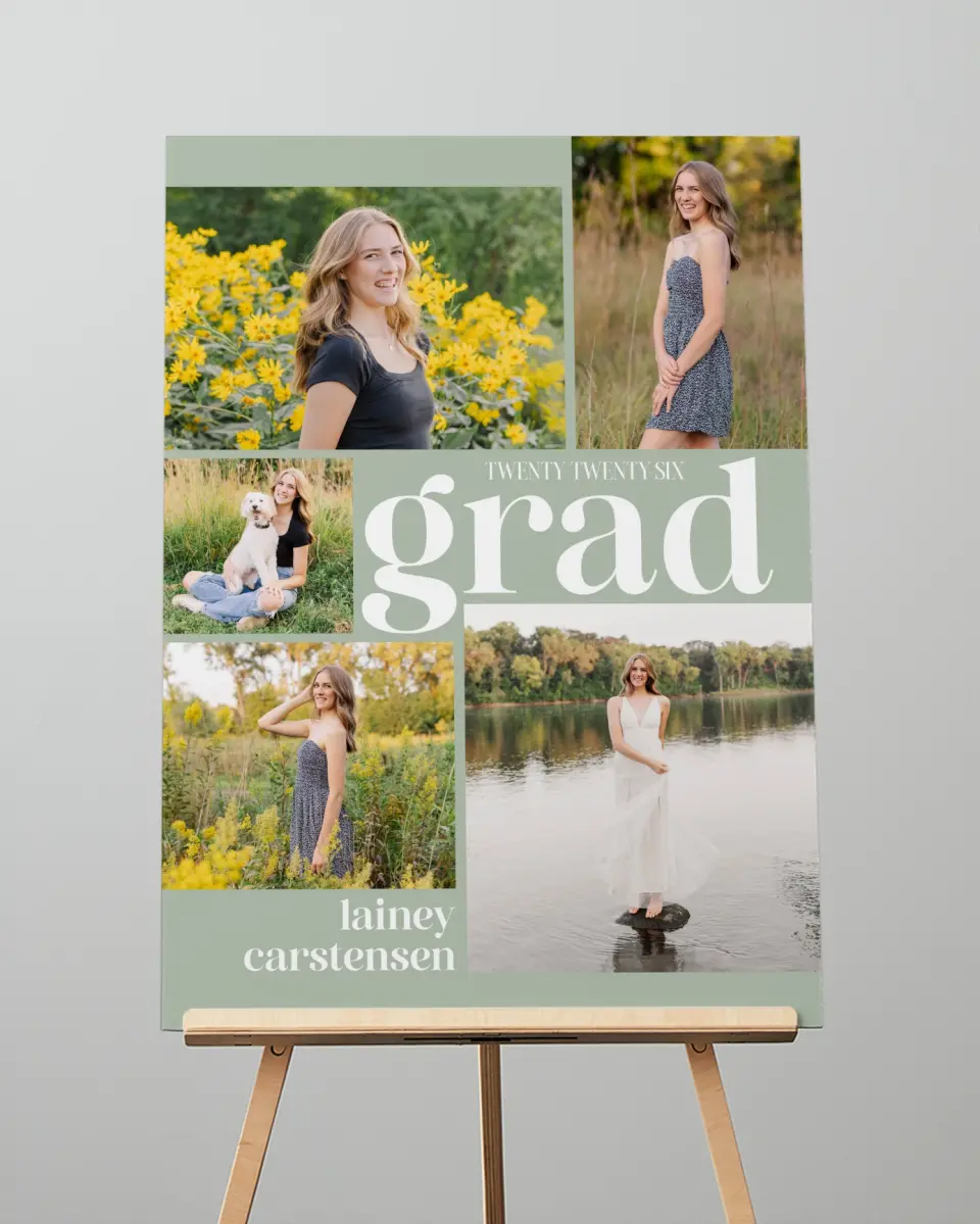 This is a 20" x 28" Welcome Grad Sign called Sweet Smiles printed in full color