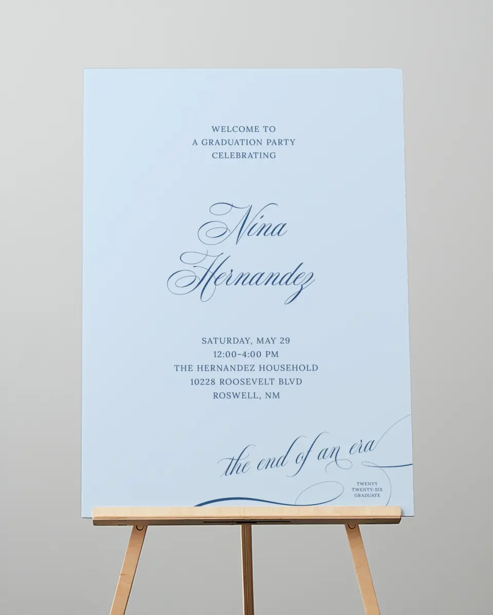 This is a 20" x 28" Welcome Grad Sign called The End of an Era printed in full color