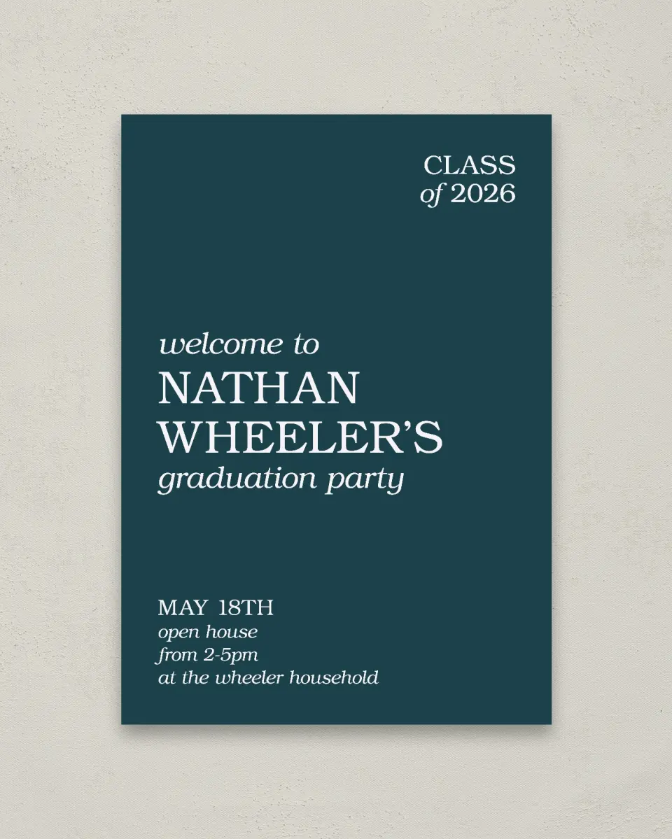 This is a 20" x 28" Welcome Grad Sign called Sky's the Limit printed in full color