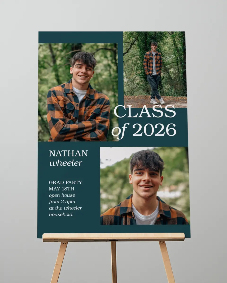 This is a 20" x 28" Welcome Grad Sign called Sky's the Limit printed in full color
