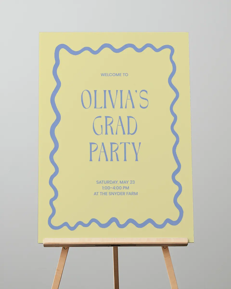 This is a 20" x 28" Welcome Grad Sign called Funky Colorful Cute printed in full color