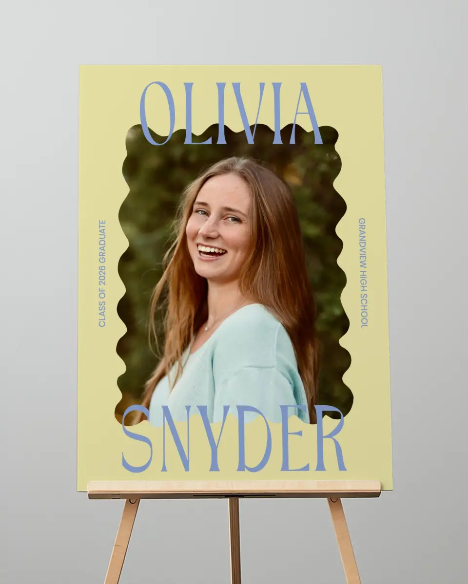 This is a 20" x 28" Welcome Grad Sign called Funky Colorful Cute printed in full color