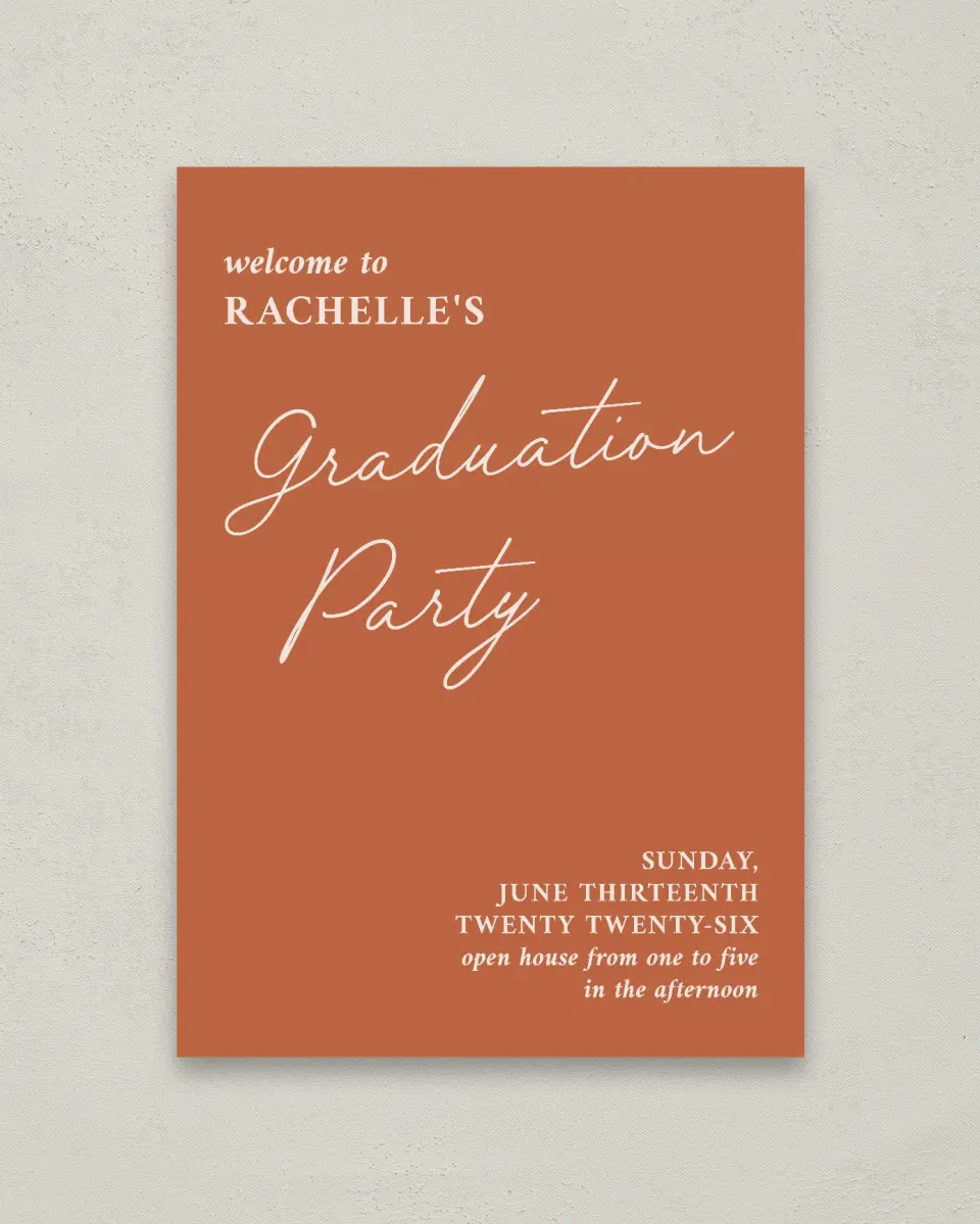 This is a 20" x 28" Welcome Grad Sign called Wholesome Grad printed in full color