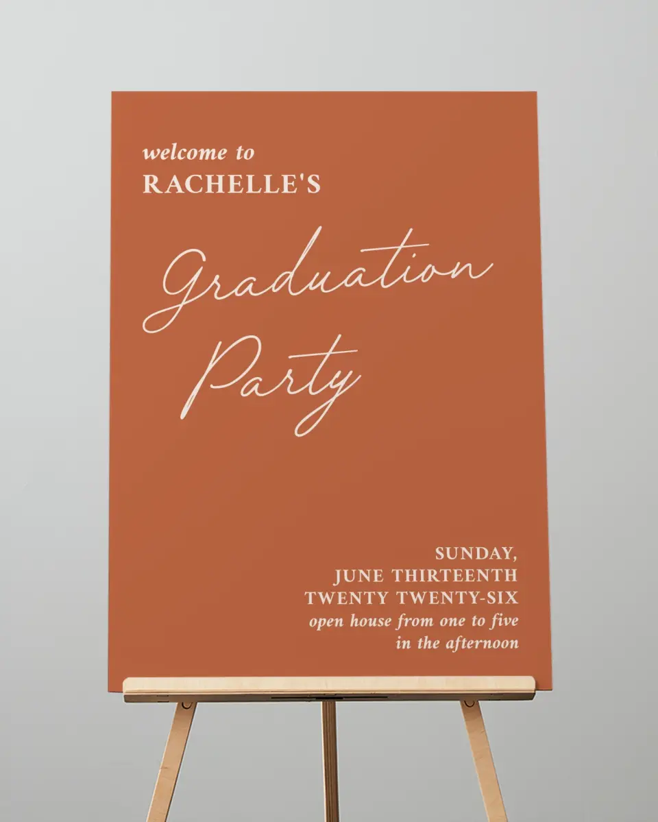 This is a 20" x 28" Welcome Grad Sign called Wholesome Grad printed in full color