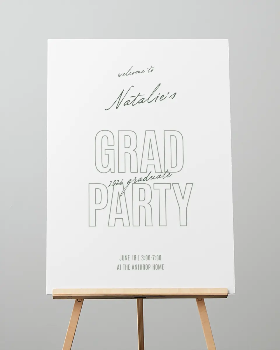 This is a 20" x 28" Welcome Grad Sign called Shining Brilliance printed in full color with Gold foil
