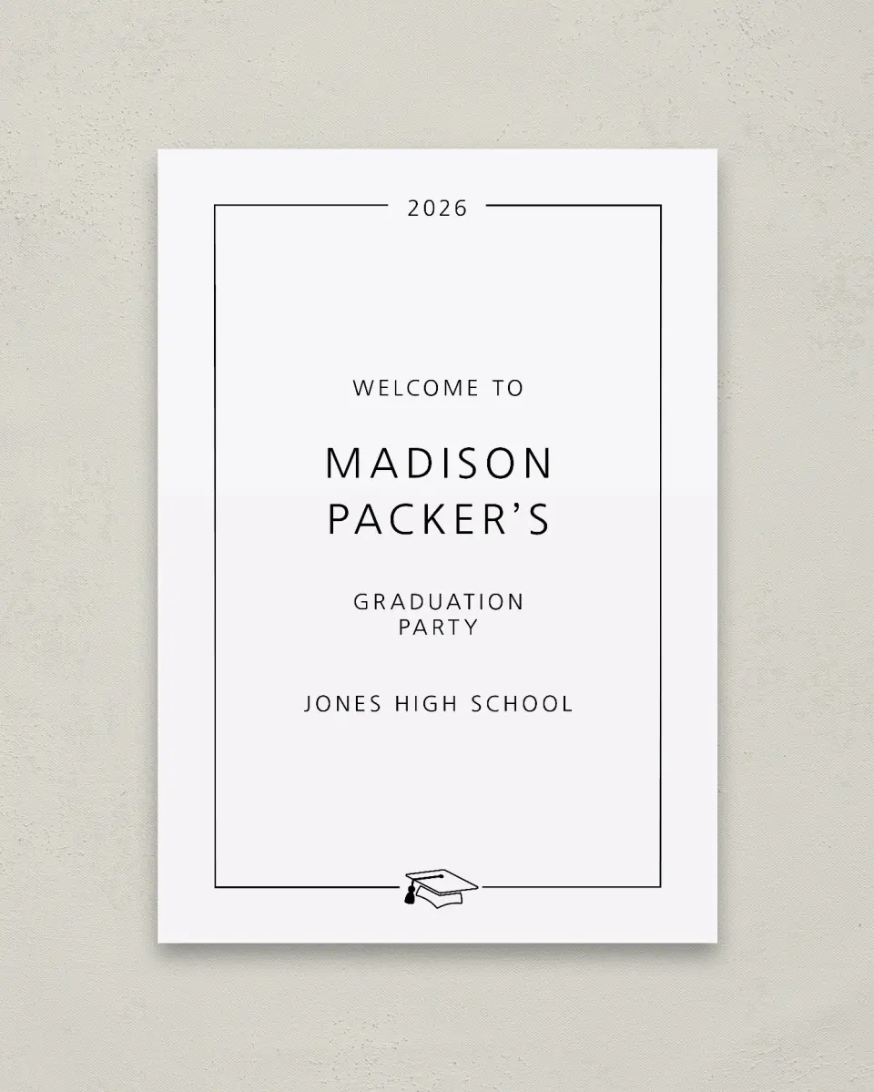 This is a 20" x 28" Welcome Grad Sign called Modern Grad printed in full color