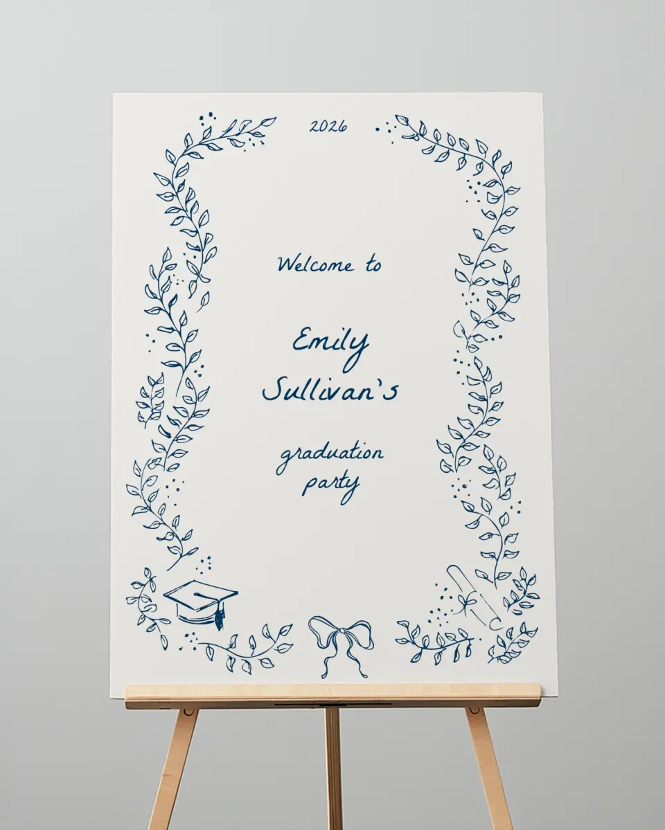 This is a 20" x 28" Welcome Grad Sign called Whimsical Grad printed in full color